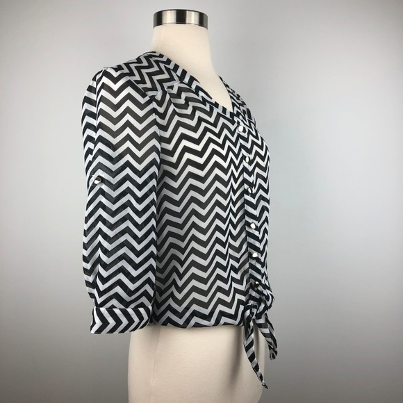 Bongo Black White Chevron Blouse Medium - Picture 5 of 8